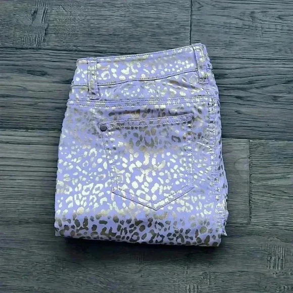 🌸3/$30🌸FIRE Los  Angeles | Lilac purple and gold sparkle cheetah jeggings - Picture 2 of 9